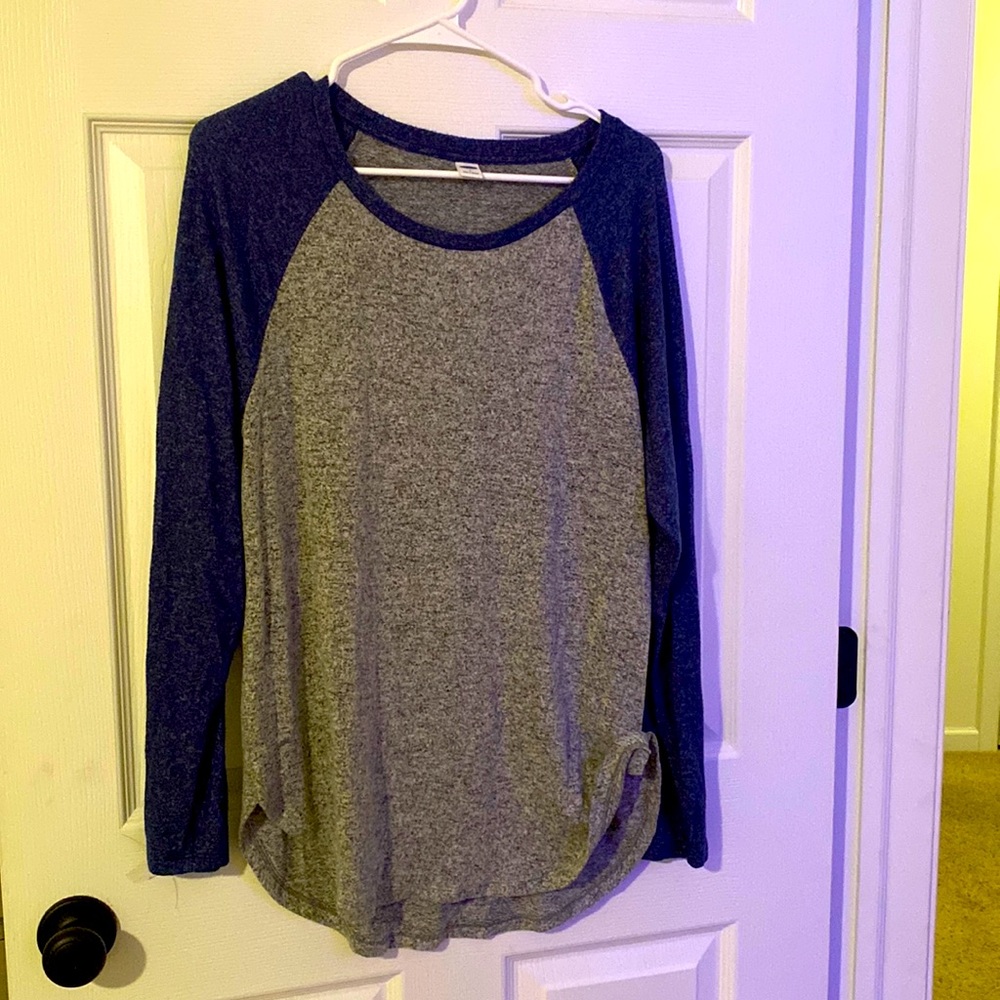 Old Navy- long sleeve, grey and blue shirt.